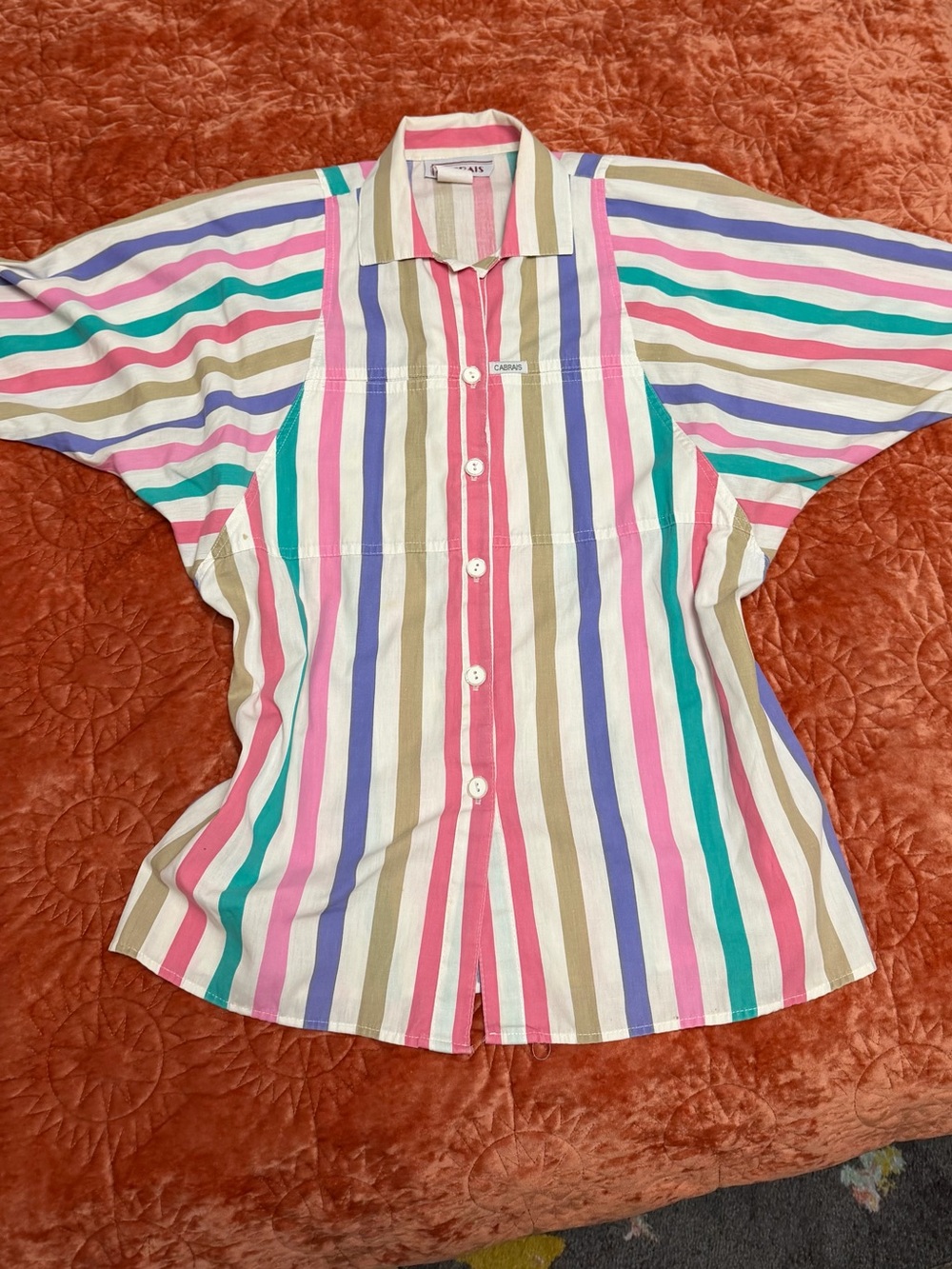 Multicolor Pastel Stripe Short-Sleeve Button-Down Shirt